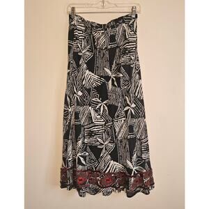 Gorgeous! Chico's African Print Beaded Hem Skirt, Bl & Wht, Sz S